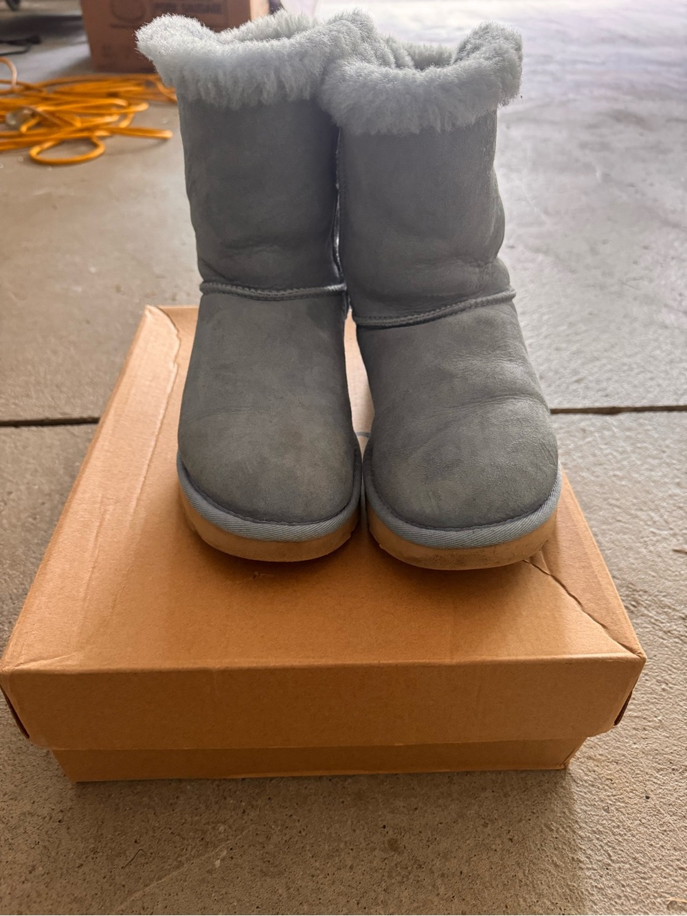 UGG Kids Light Blue Shearling Bow Back Boots - Picture 2 of 8